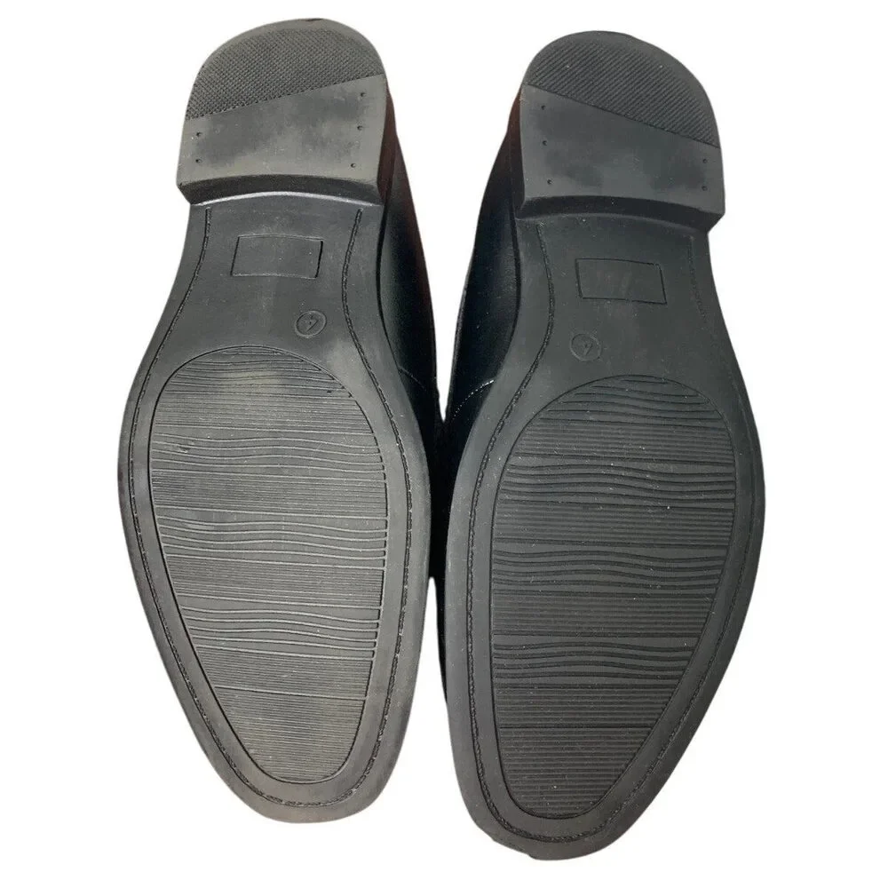 Boys Size 4 Black Faux Leather Slide On Silver Accent Dress Oxford Loafers Shoes